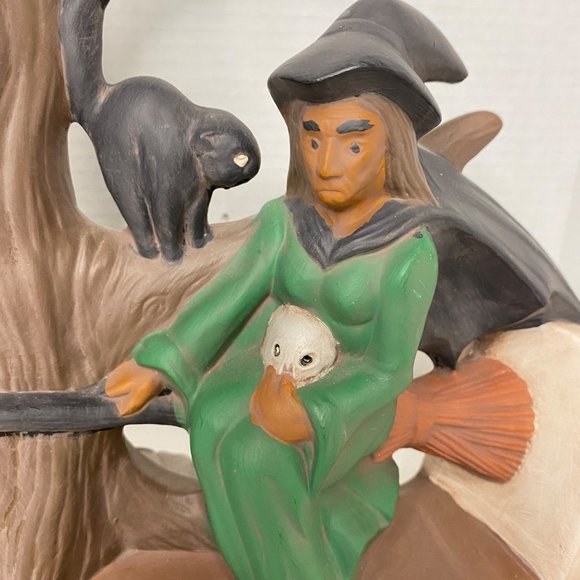 Cramer 1980 Halloween ceramic sculpture witch Jack-o-Lantern black cat owl light - Picture 5 of 12